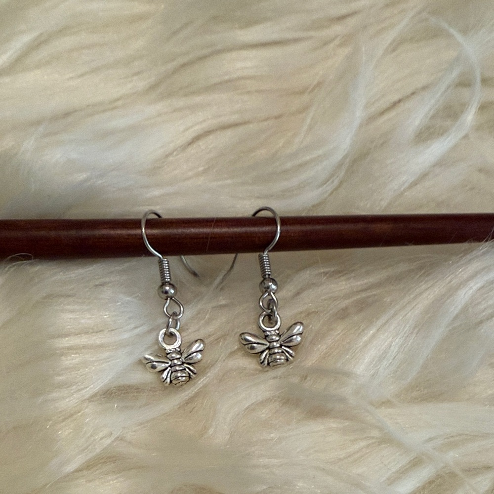 Silver Bee Dangle Earrings